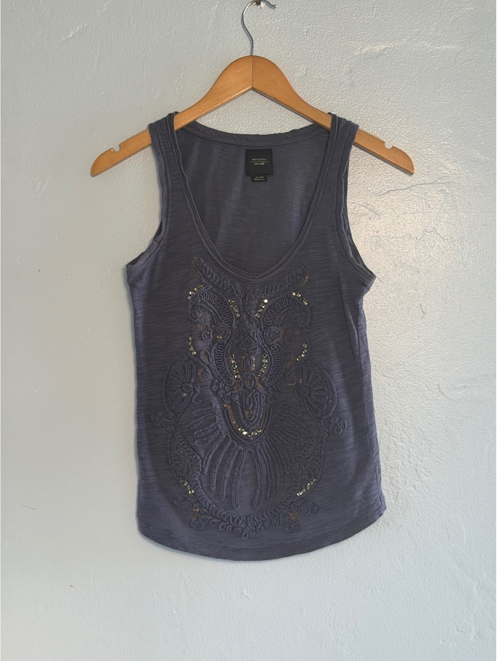 Deletta Extra Small Embellished Navy Blue Tank Top